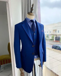 A Blue Stripe Extra-fine jorgecarli Merino Sheep wool super 140’s Fabric, notch lapel suit.
