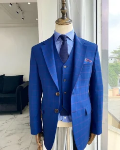 A Blue Stripe Extra-fine jorgecarli Merino Sheep wool super 140’s Fabric, notch lapel suit.