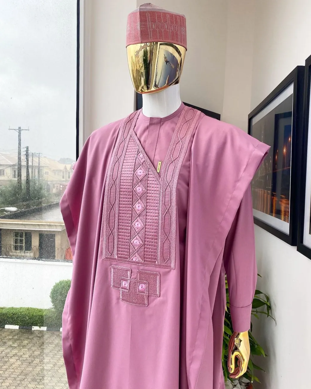 A Ballet Slipper pink connected Embriodery Agbada, buba & sokoto