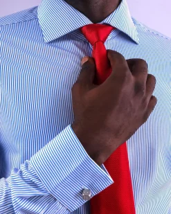 A Bamboo, sky blue and white stripe shirt.