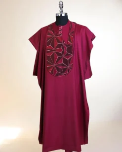A Barn Red, Sun Set In The East Embroidery Detailing Agbada