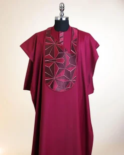 A Barn Red, Sun Set In The East Embroidery Detailing Agbada