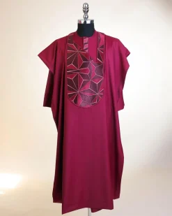 A Barn Red, Sun Set In The East Embroidery Detailing Agbada