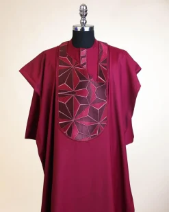 A Barn Red, Sun Set In The East Embroidery Detailing Agbada