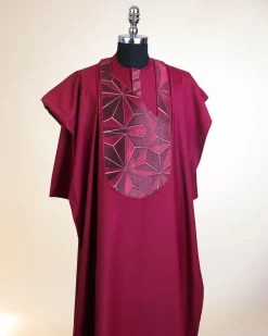 A Barn Red, Sun Set In The East Embroidery Detailing Agbada