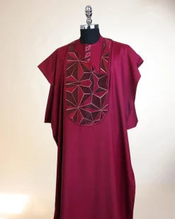 A Barn Red, Sun Set In The East Embroidery Detailing Agbada