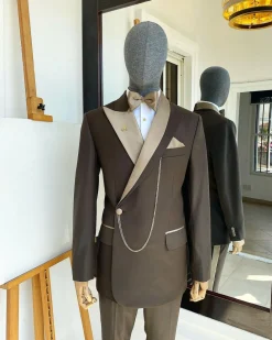 A Bespoke reloaded brown “Arthur Richards” tuxedo 3-lapel suit