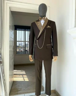 A Bespoke reloaded brown “Arthur Richards” tuxedo 3-lapel suit