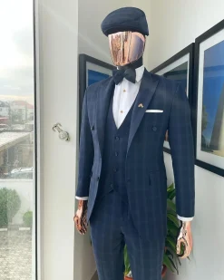 A Bespoke reloaded “peaky blinders” prince of Wales windowpane midnight blue and Skye blue check suit