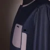 A black pencil stripe, dropping pocket, front flap, long sleeve African senator kaftan native.