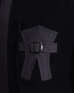 A Black pencil stripe, front flap, buckle and wings pocket, long sleeve African senator kaftan native.