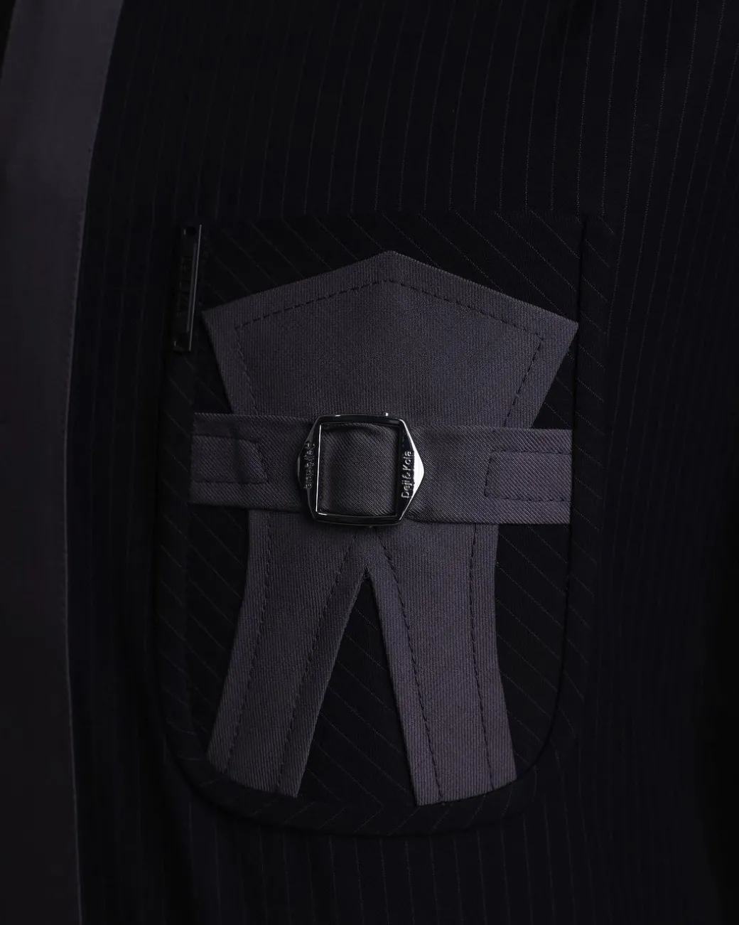 A Black pencil stripe, front flap, buckle and wings pocket, long sleeve African senator kaftan native.
