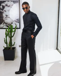 A Black, Wing Collar, Pleated Evening Tuxedo Shirt.