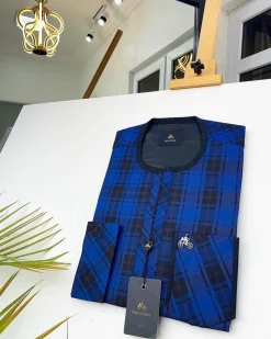 A Blue And Black Check Front Flap African Kaftan