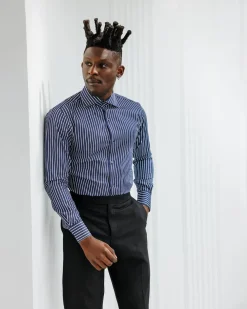 A Blue and white stripe business shirt.