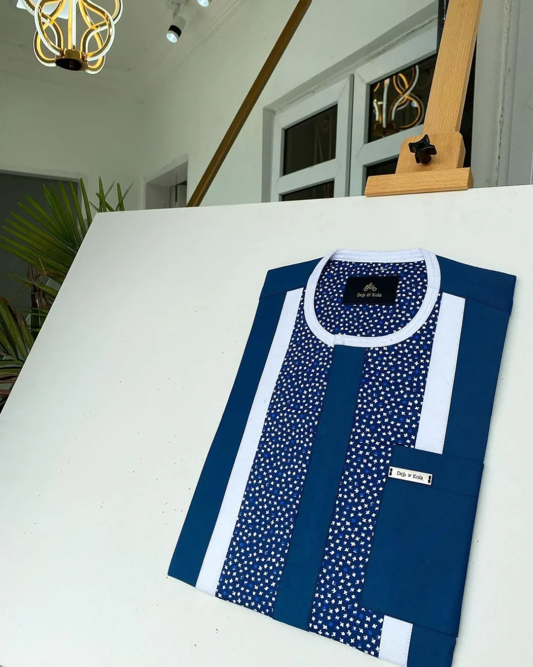 A Blue Mix Dotted Space Front flap African Kaftan