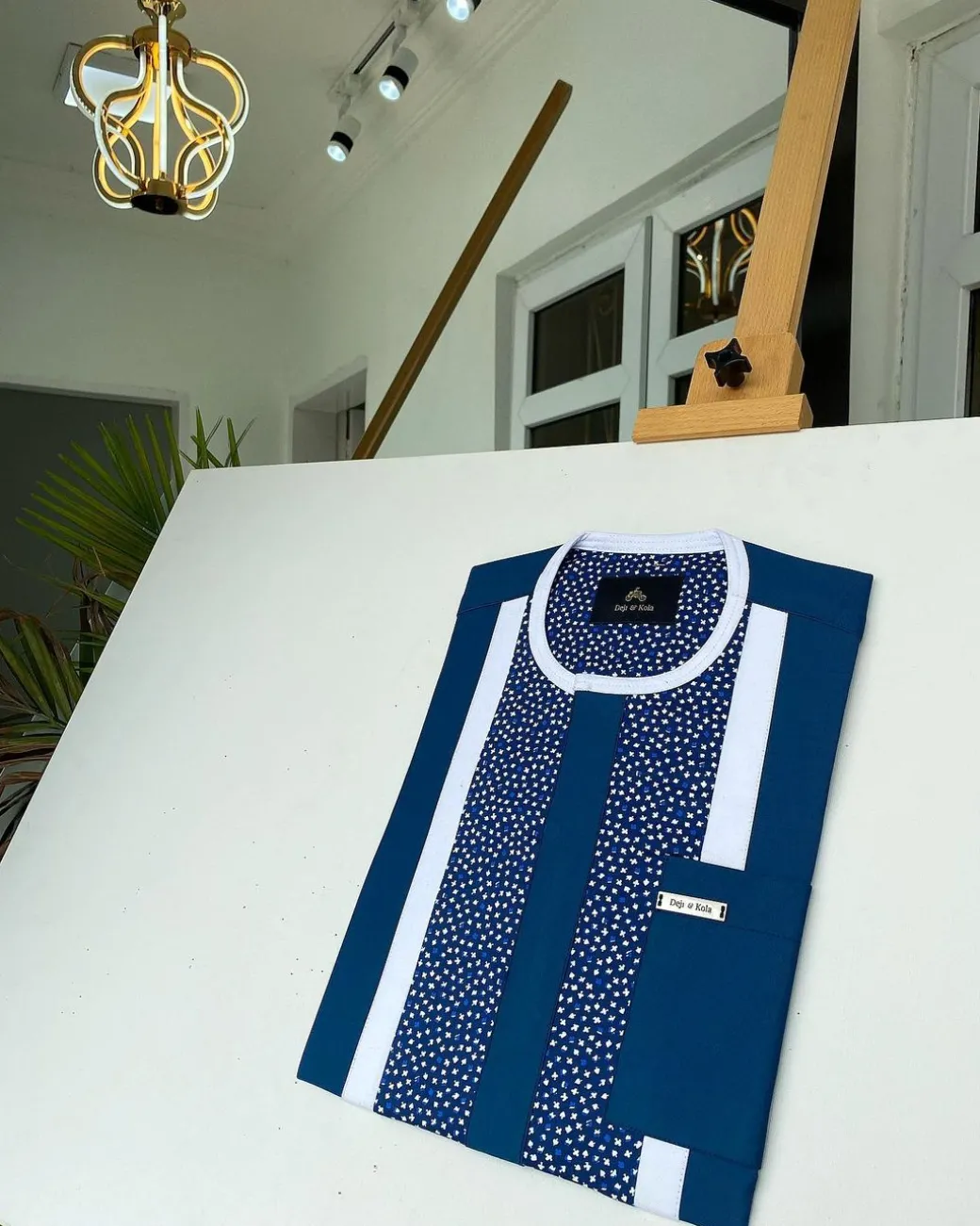 A Blue Mix Dotted Space Front flap African Kaftan