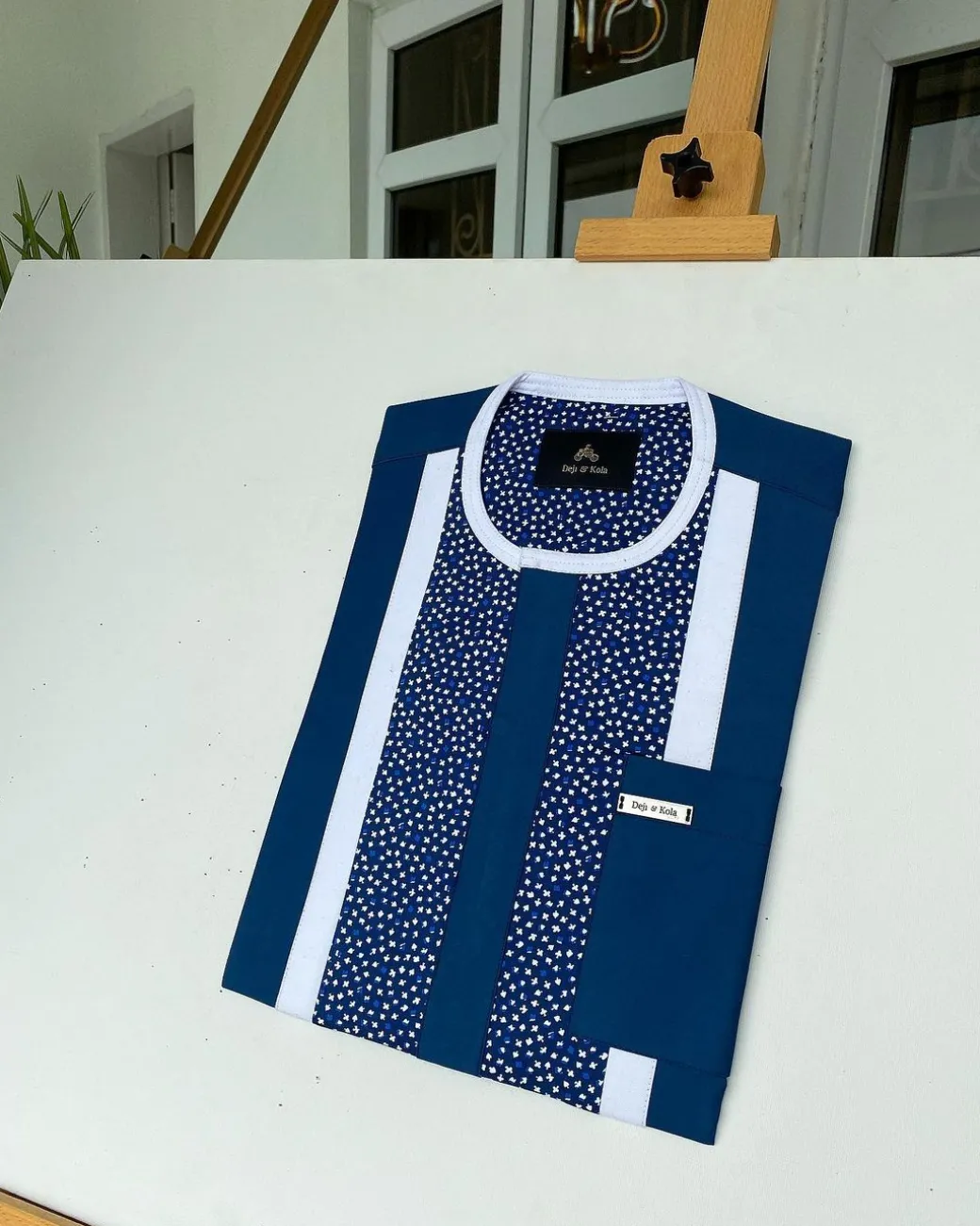 A Blue Mix Dotted Space Front flap African Kaftan