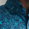 A Blue, print, high neck with turn-up collar casual shirt.