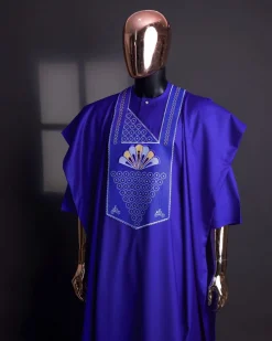 A Blue, scattered pointed zeros with keke Elemu embroidery details agbada