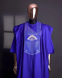 A Blue, scattered pointed zeros with keke Elemu embroidery details agbada