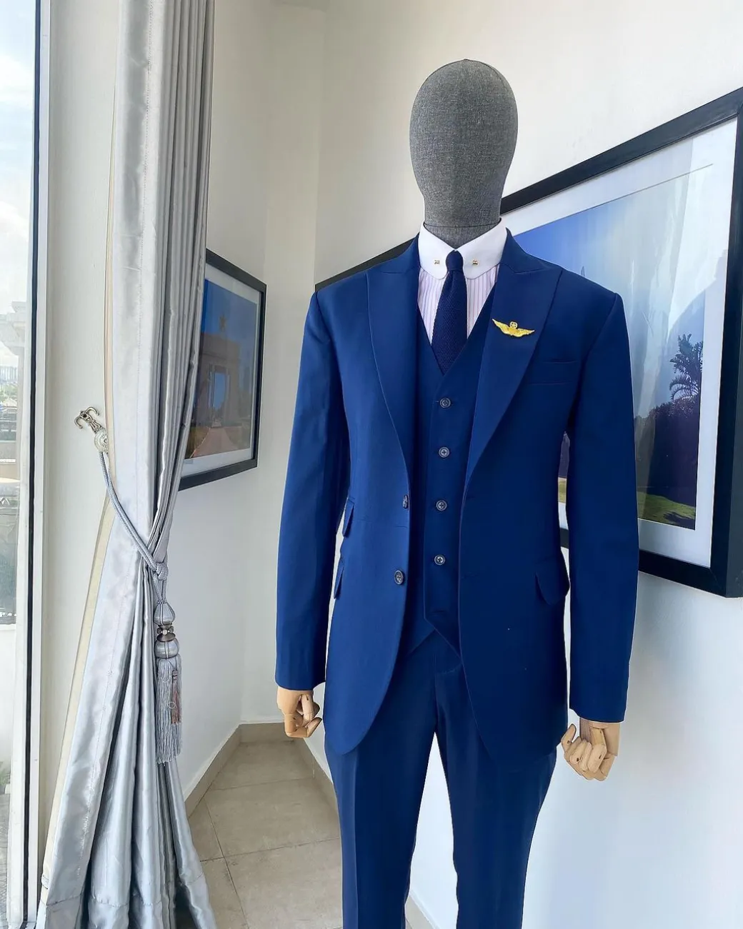A “Board Room” Navy Blue Peak Lapel Suit