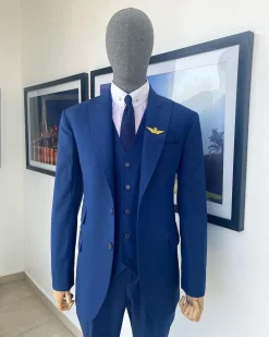 A “Board Room” Navy Blue Peak Lapel Suit