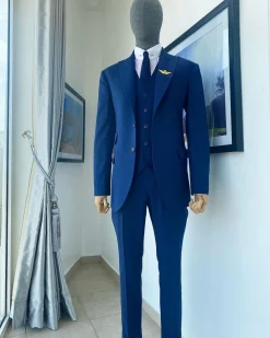 A “Board Room” Navy Blue Peak Lapel Suit