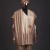 A Bold stripe dark and light brown dashiki, Sokoto, and hand-knitted Fila Yoruba, African native.