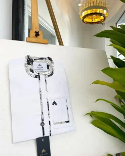 A Bold stripe white African traditional senator kaftan native and sokoto
