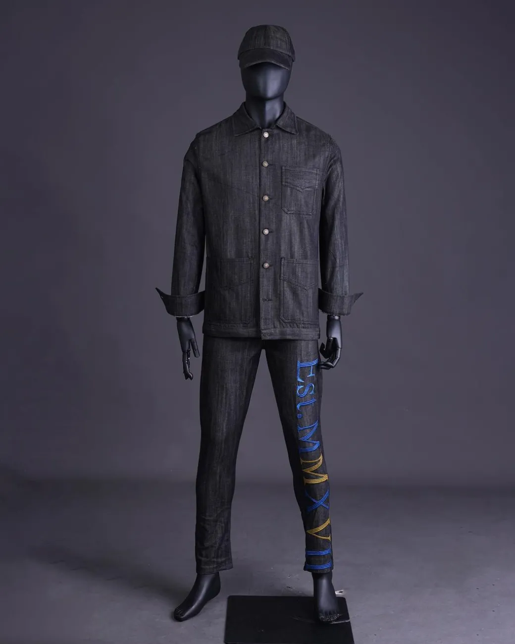 A Branded black greyscale, denim shirt jacket