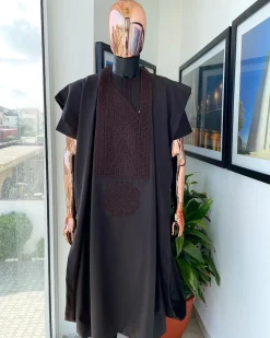 A Brown, Inverted Triangle And Rectangular Monochrome Embroidery Design Agbada