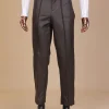 A brown leather, knitted & outer layered pant Trouser with side opening.