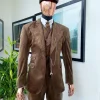 A Brunette brown “peaky blinders” monochrome velvet, hand knitted peak lapel suit