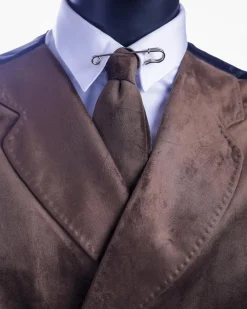 A Brunette brown “peaky blinders” monochrome velvet, hand knitted peak lapel suit
