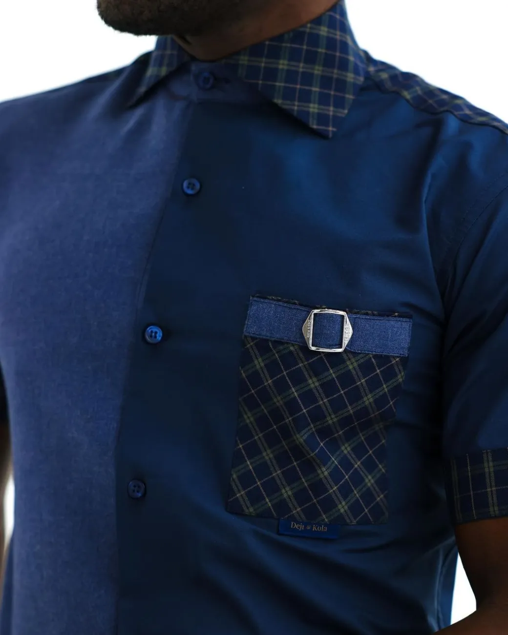 A Brushed, Cotton Blue With Layered Check Causal Shirt.