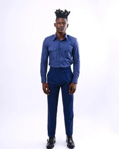 A Brushed, Navy Blue, Combat Details Shirt.