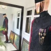 A burgundy and black Indian Nehru Wedding Jacket, Wool Hat & 2 Piece Burgundy Kaftan
