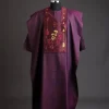 A Burgundy, arrow & floral metallic wire embroidery design silver Swarovski stone details agbada