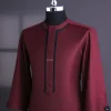 A Burgundy, black layered flap, 3/4 sleeve with black Swarovski button, traditional african senator kaftan native.