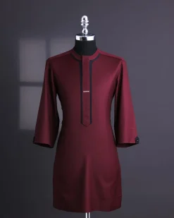 A Burgundy, black layered flap, 3/4 sleeve with black Swarovski button, traditional african senator kaftan native.