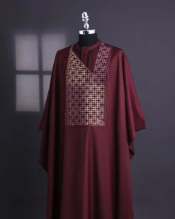 A Burgundy connected Mazeline with keke Elemu embroidery details agbada