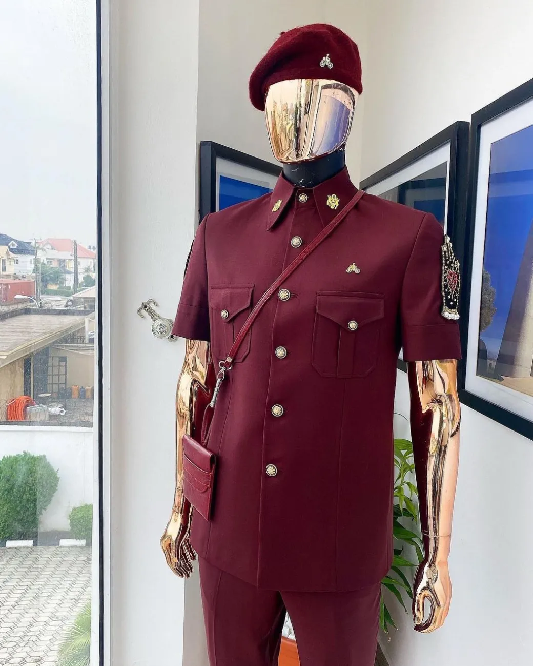 A Burgundy Reloaded Vintage “Havana” French Safari Suit.
