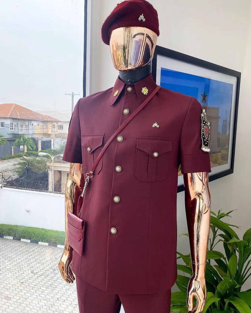 A Burgundy Reloaded Vintage “Havana” French Safari Suit.
