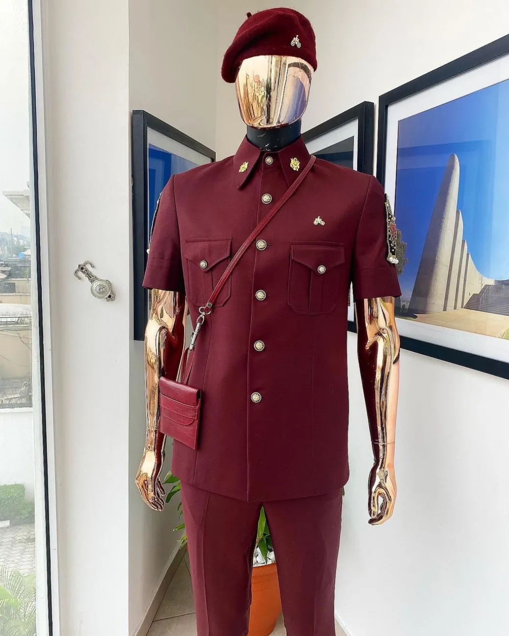 A Burgundy Reloaded Vintage “Havana” French Safari Suit.