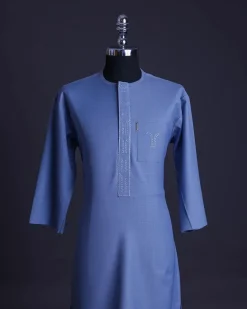 A Carolina blue, front flap with side drop embroidery detailing African senator kaftan native.