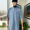 A Carolina blue, layered rectangle and square embroidery flap and pocket detailing african traditional senator kaftan native.