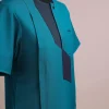 A Castleton green, front flap, patterned flap with black Swarovski button, short sleeve African senator kaftan native.