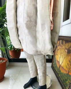 A Champagne Gold  Interconnected Embroidery 3 Piece Traditional Agbada