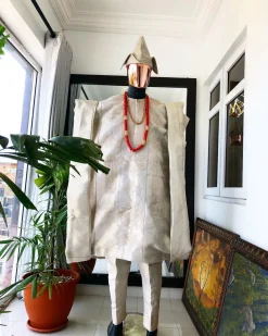 A Champagne Gold  Interconnected Embroidery 3 Piece Traditional Agbada